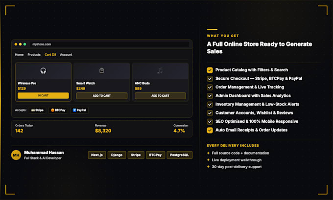 develop ecommerce website and admin dashboard