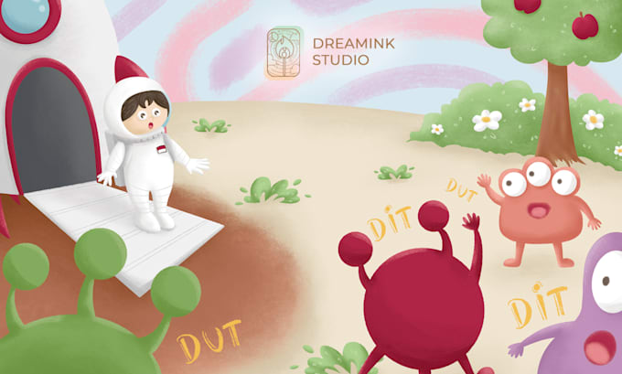 create whimsical budget friendly children book illustration