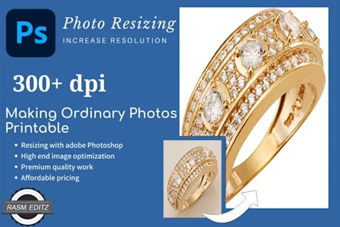 increase resolution 300 dpi, change dimension, resize image
