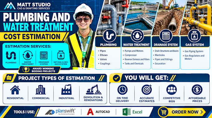 do plumbing, water treatment, sanitary cost estimation and quantity takeoff