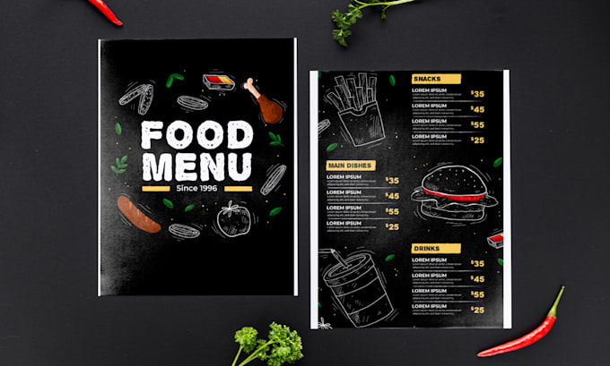 do creative menu board and food menu design