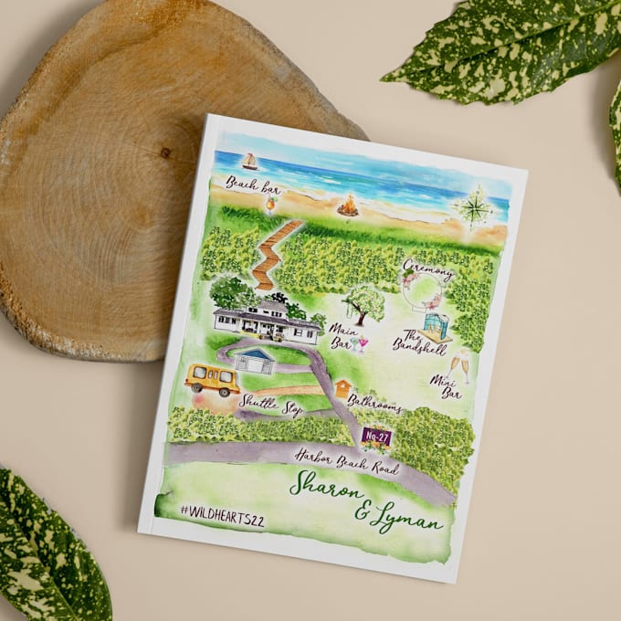 design a watercolor wedding map for save the date