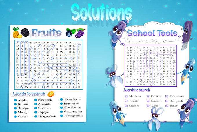 custom word search puzzles with solutions for KDP