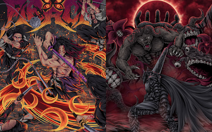 draw dark art anime t shirt design or merch