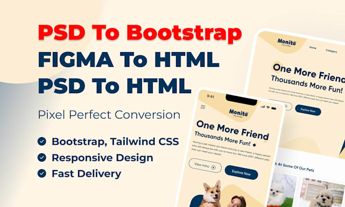 convert PSD to html css or figma to html or PSD to bootstrap