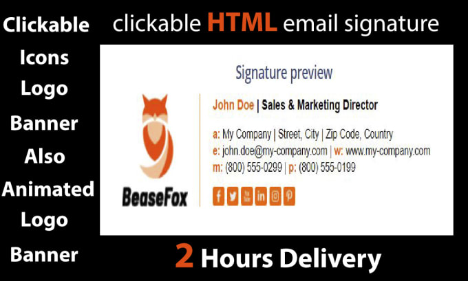 create HTML clickable email signature and custom design with animated logo