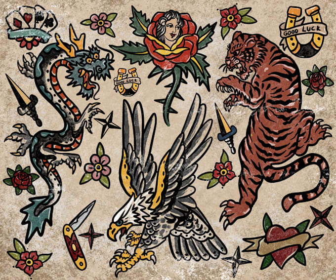 custom drawing your traditional or old school tattoo design