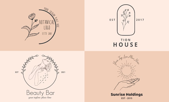 create a modern minimalist hand drawn botanical  boho floral line art logo
