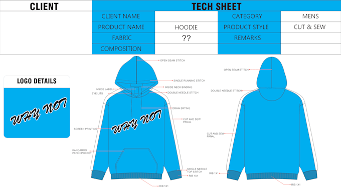 design hoodie and make tech pack