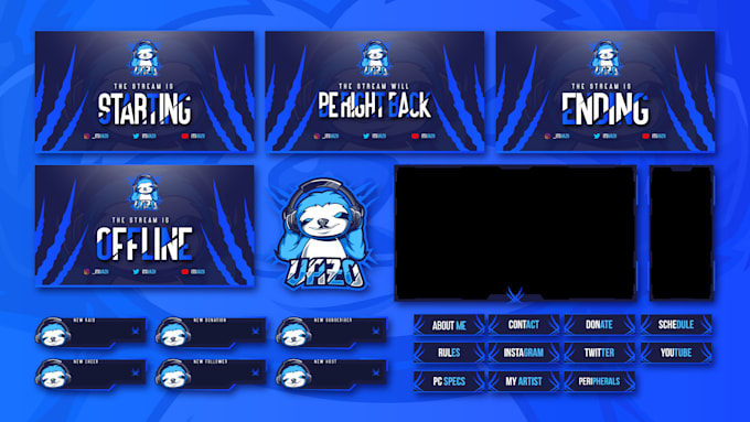do cool animated twitch overlay package for twitch stream, twitch logo design