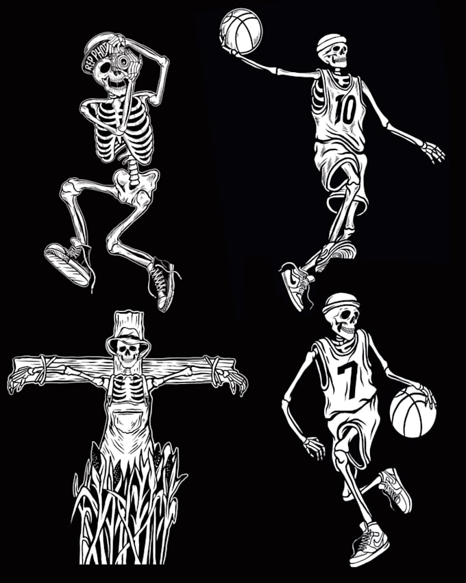 draw illustration skull, skeleton, vintage skull theme