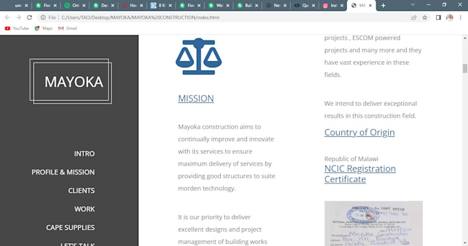 design a front end website in HTML and CSS for your business