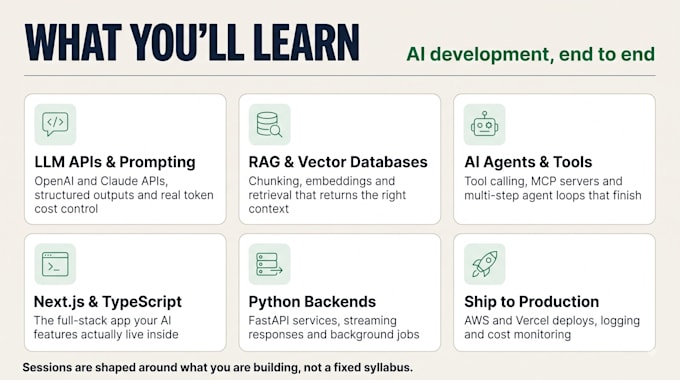 teach or help you learn ai development, mcp, saas