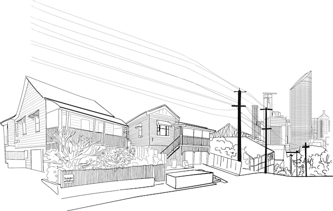 draw detailed line drawing of your house