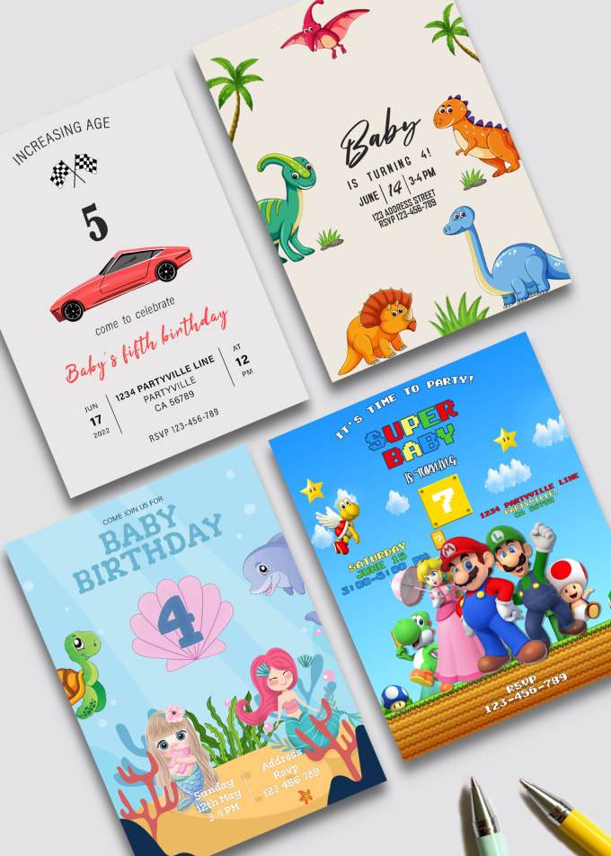 Custom design, mario bros, mickey mouse, a card digital birthday
