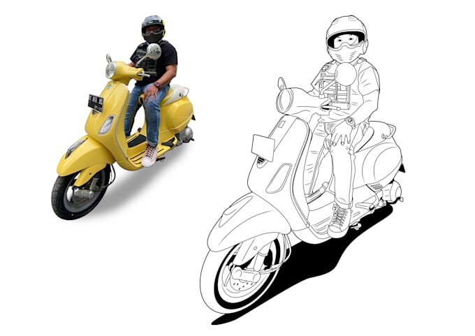 draw your motorcycle into vector line art
