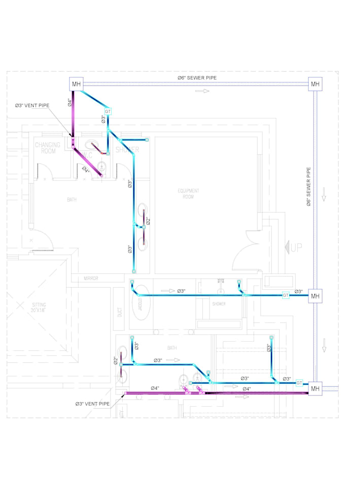 draw plumbing water, sewer and drainage drawings for you