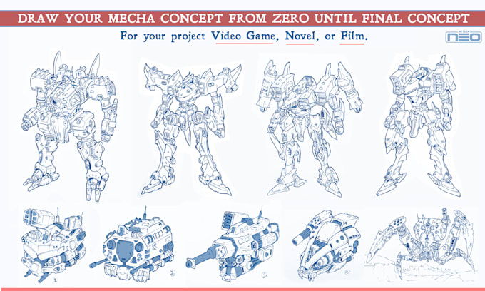 draw mecha robot armor character concept for you