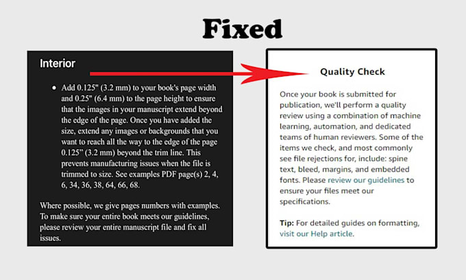 fix the bleed problem, resize, reformat, error cover, manuscript