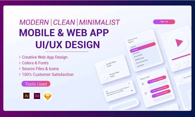 design uiux, prototype for a mobile app or web app in xd