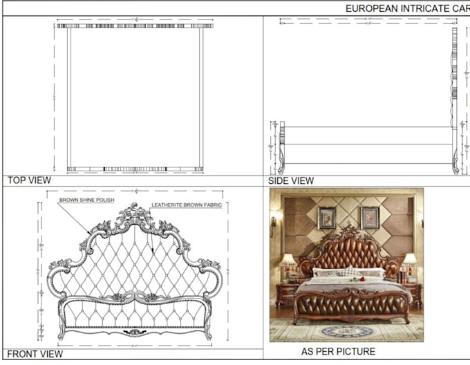 design luxury classic bed furniture with detailed carving
