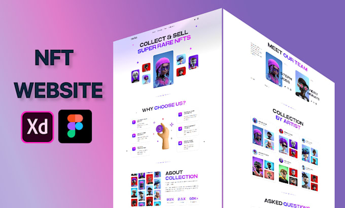 create a unique nft website UI design in figma, xd, PSD
