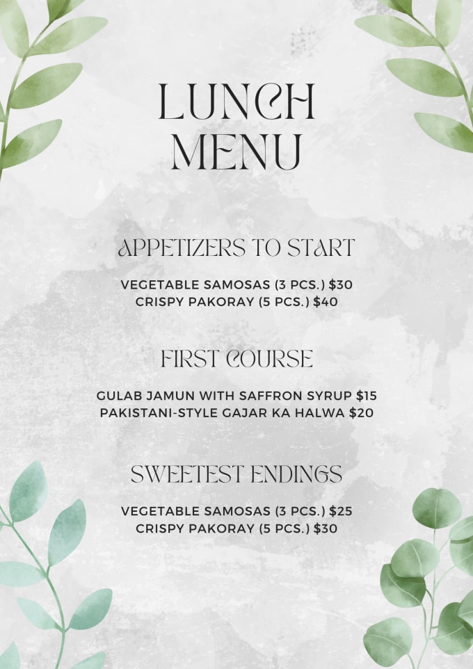 Design restaurant menu card food menu flyer poster banner by