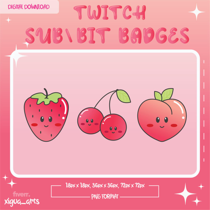 Strawberry Twitch Badges Twitch Sub Badges (Instant Download) 