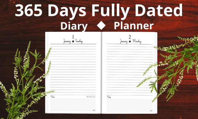 create 365 days fully dated diary, planners for amazon KDP