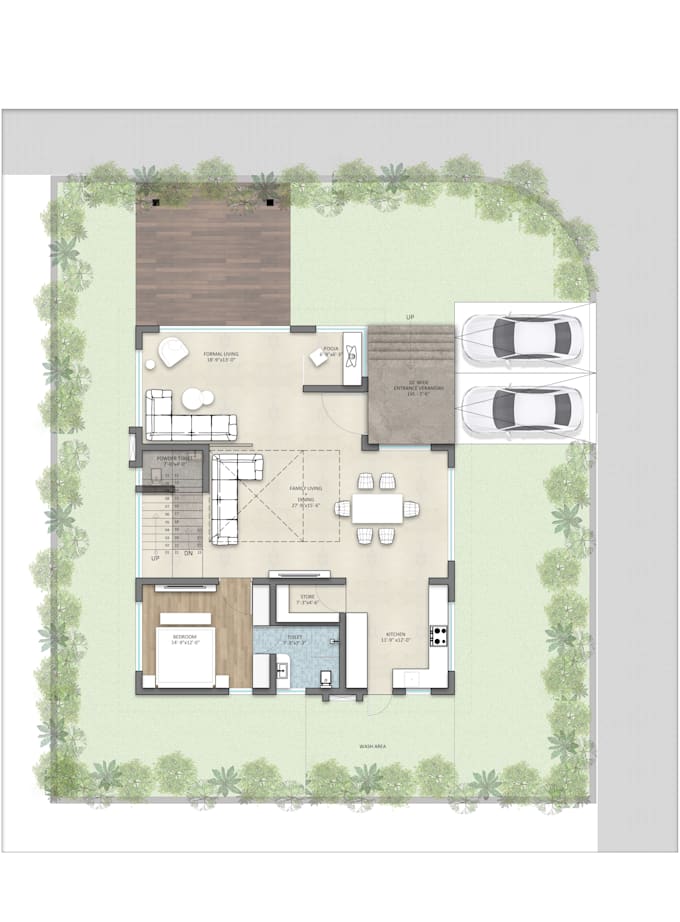 render architecture site plan and floor plan for real estate