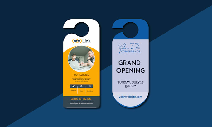 design roll up banner, door hangers, flyer, backdrops