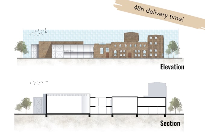 Render 2d architectural section, elevation by Bbasterzelda1 | Fiverr