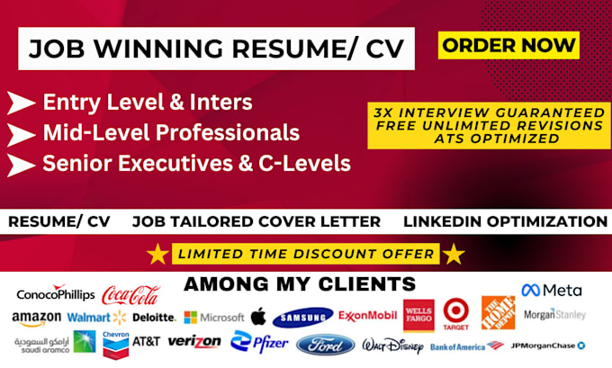 deliver expert resume for entry level, mid career, and executive roles