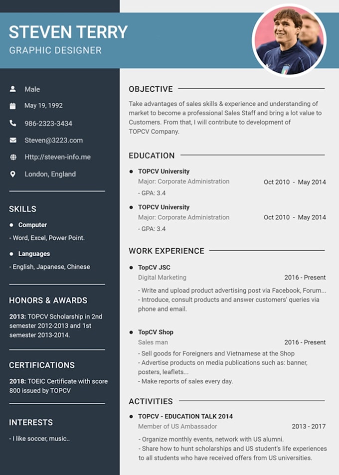 design a professional resume or modern cv