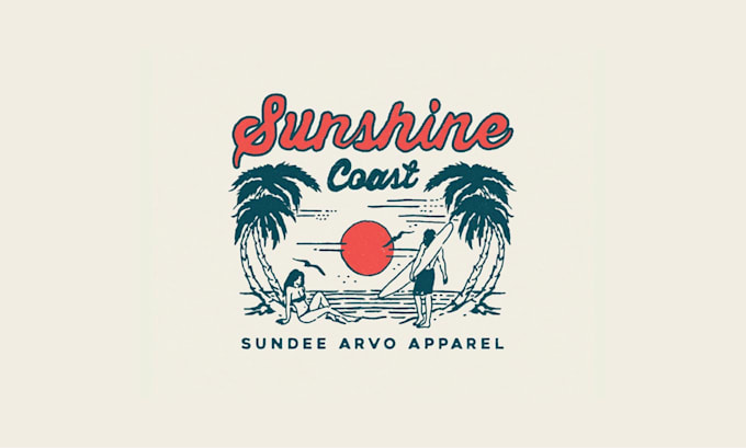 create vintage palm tree island hand draw logo