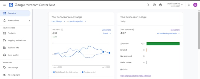 link shopify store with merchant center run google ads, fix misrepresentation