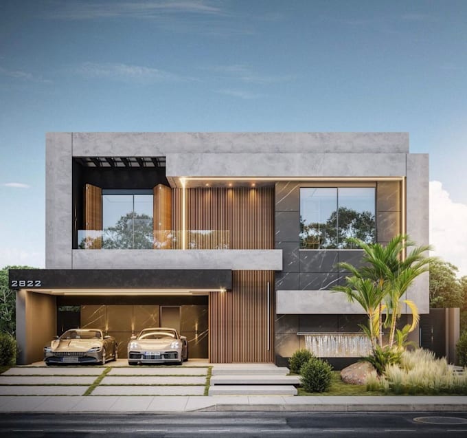 render 3d architecture front elevation facade of exterior house