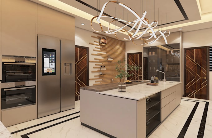 do 3d interior design,3d render for kitchen