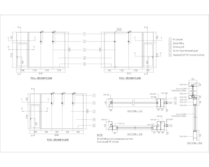 do tempered glass design drawing, cutting list and boq