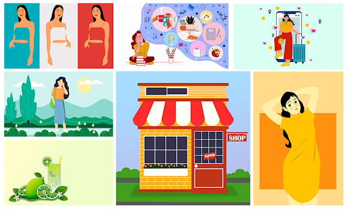 create a modern 2d flat vector illustrations for anything