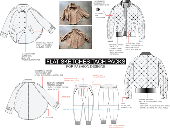 draw fashion or apparel flat sketch and tech pack