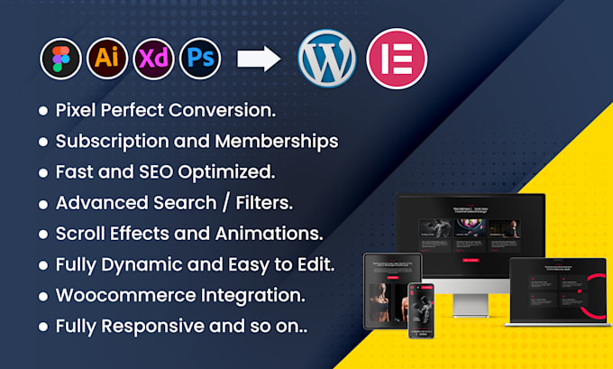 convert figma to wordpress, PSD to wordpress, figma to elementor or acf, divi