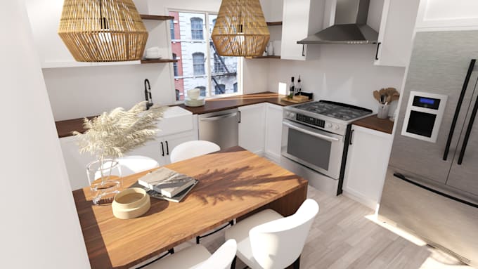 do 3d kitchen interior design and photorealistic rendering