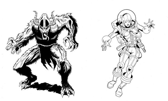 draw a highly detailed black and white retro comic book page