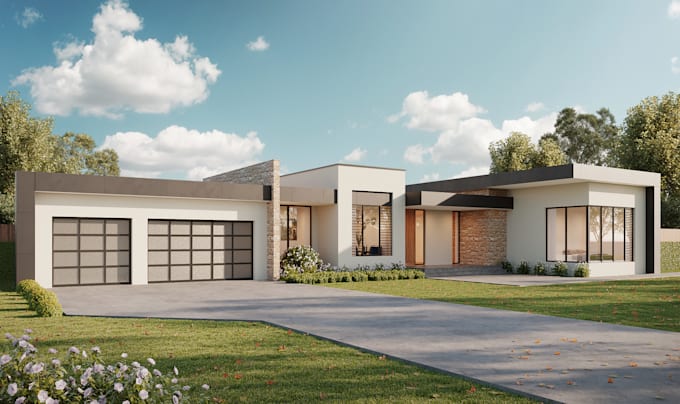 create 3d mountain house architect and render realistic 3d