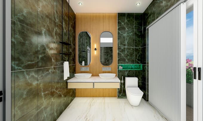 do bathroom interior design, rendered by an architect