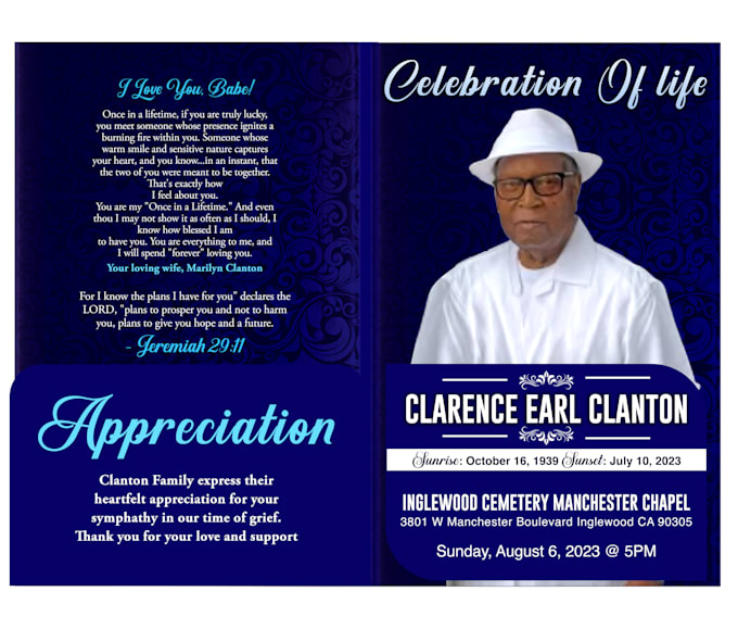 design obituary, memorial, funeral program