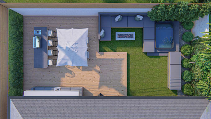 do 3d backyard designing and 3d rendering, 2d floor plan