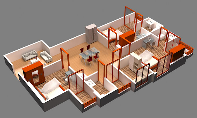 make 3d floor plan and design from 2d drawing or hand sketch plan