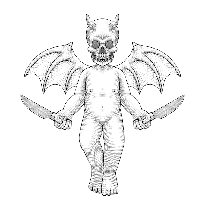 create simple line art in engraving style for badge, tattoo